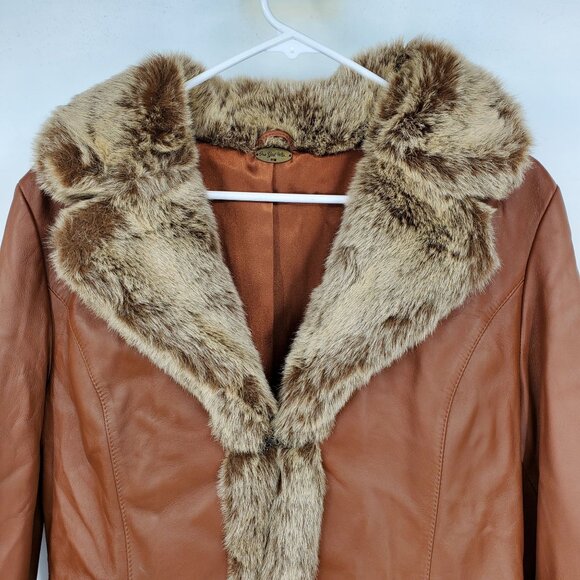 One Girl Who Brown Leather Y2K Western Fur Afghan Penny Lane Jacket Coat MobWife - Picture 10 of 13